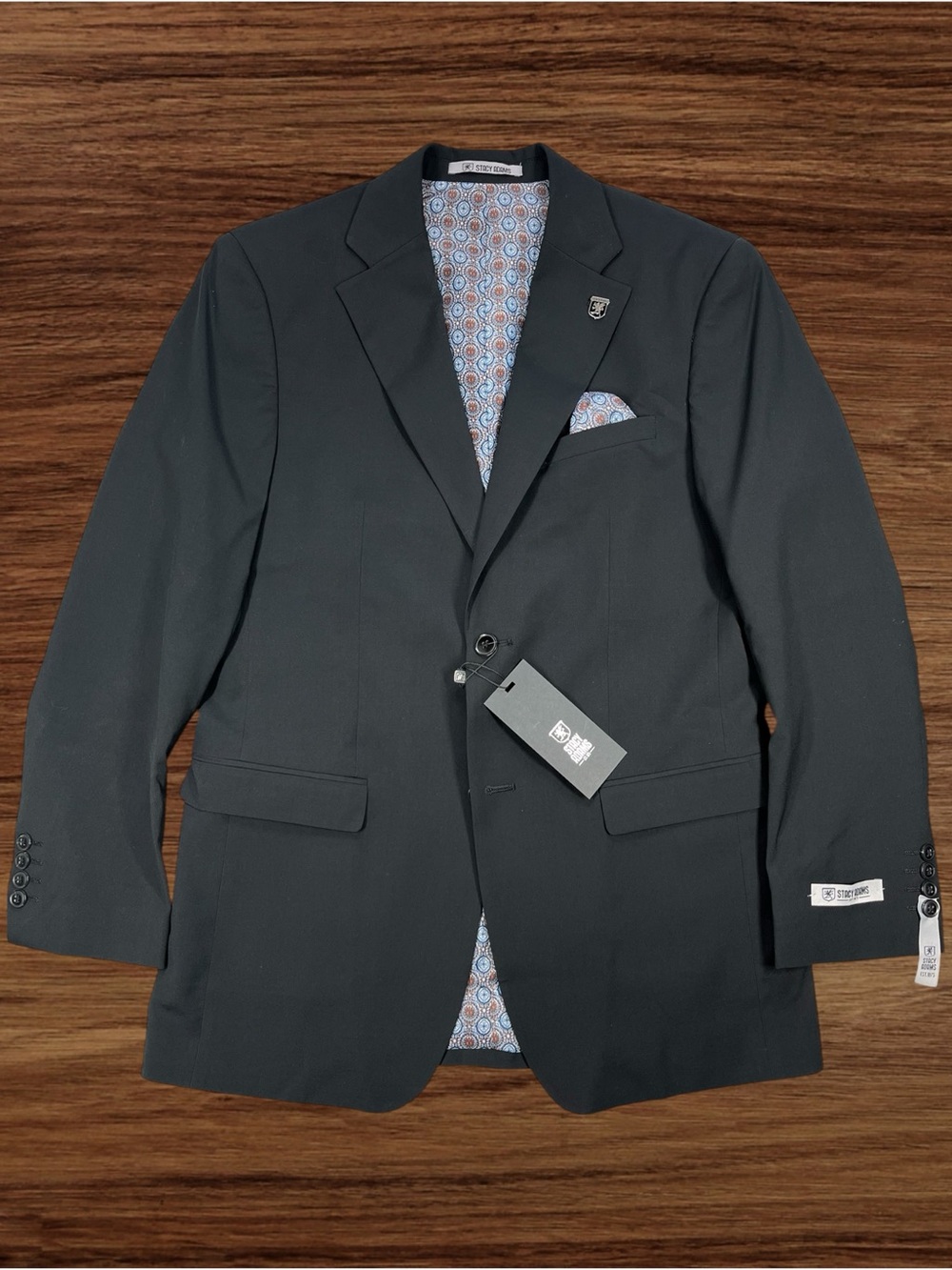Stacy Adams Solid Black Suit Jacket. Size 38R